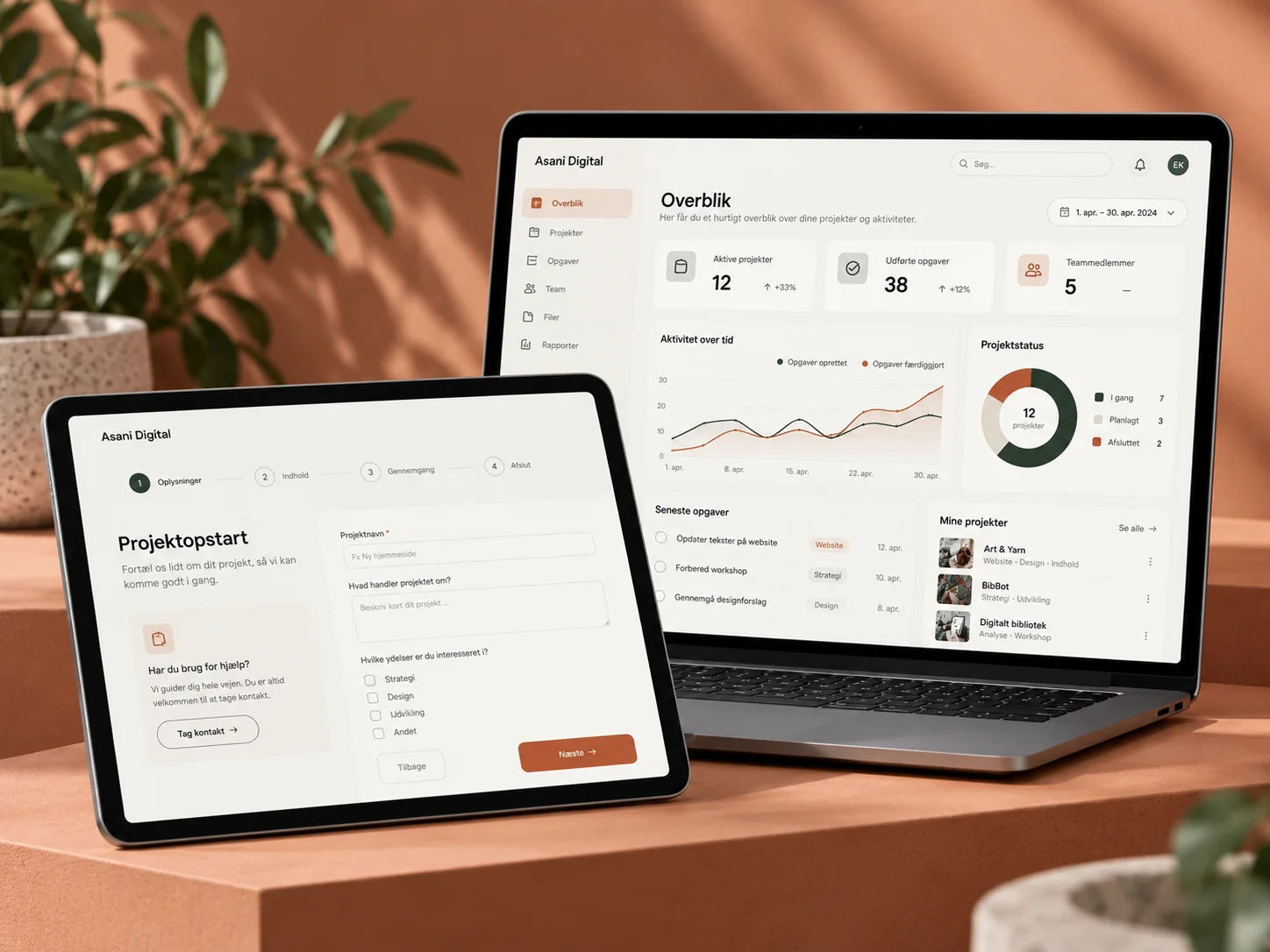 Dashboard og digital arbejdsgang vist på laptop og tablet